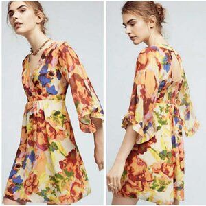 Anthropologie Maeve Deloria Floral Silk Mini Dress 14